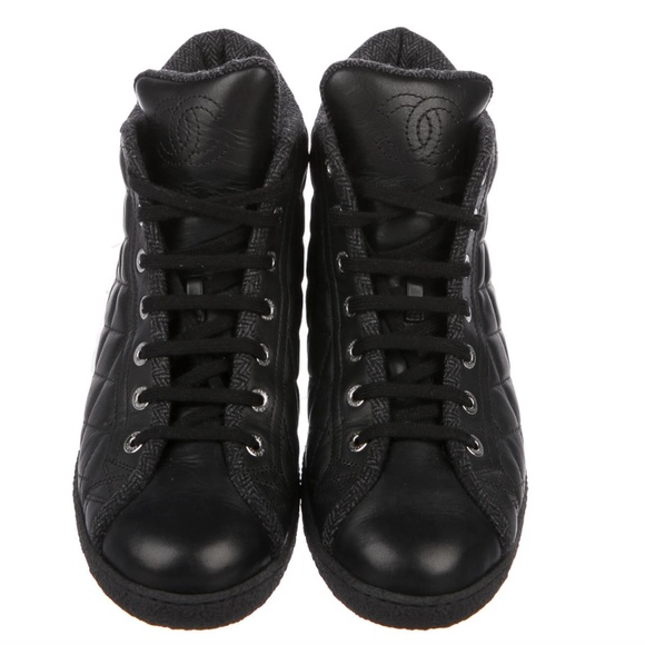 CHANEL Shoes - Chanel Lambskin High Top Sneakers Size 37.5